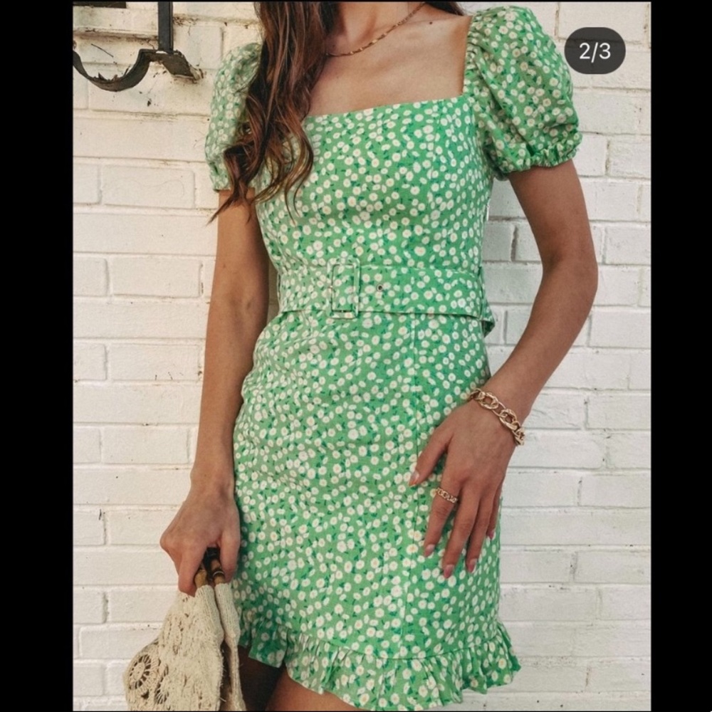 Zara Green Belted Mini Dress - Picture 3 of 6